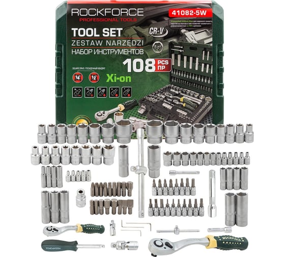Изображение товара Набор инструментов Rockforce 108 предметов 1/4, 1/2 (6 граней) RF-41082-5W(64711)