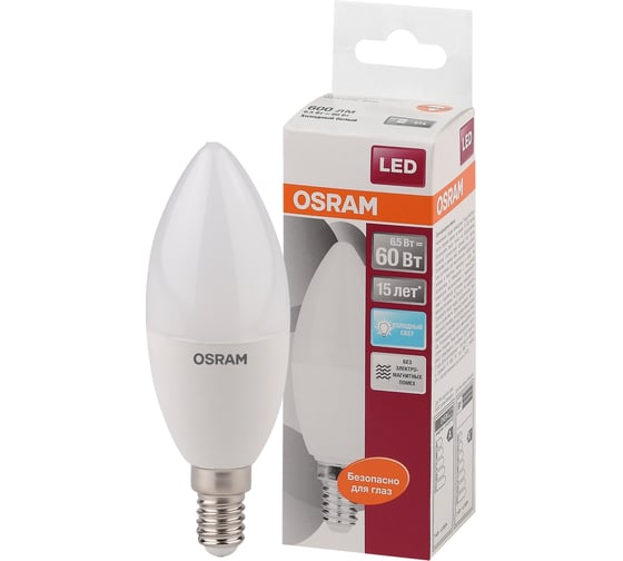 Изображение товара Светодиодная лампа Osram LED STAR B Свеча 65Вт E14 600Лм 4000К Нейтральный белый свет 4058075134140