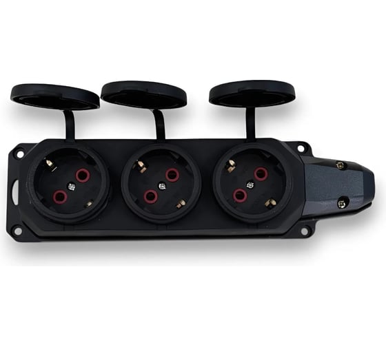 Изображение товара Штепсельная трехместная розетка KRASO KSL влагозащищенная, с/з, 16 А, IP54 каучук SHT-3-KSL