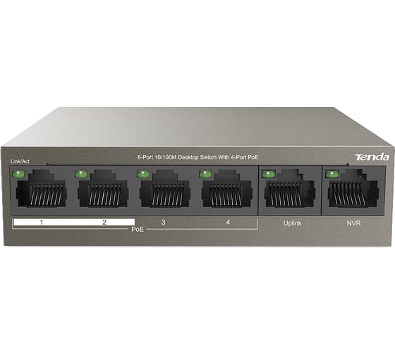 Изображение товара Коммутатор Tenda TEF1106P-4-63W неуправляемый PoE, 6 портов, 6x100 Мбит/с, PoE 4x30 Вт, настольный 10000090494