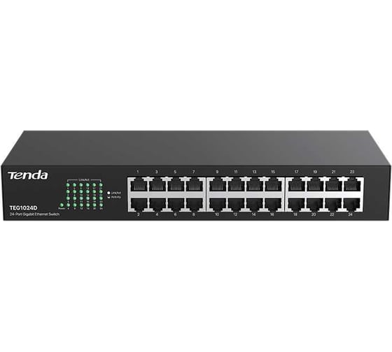 Изображение товара Коммутатор Tenda TEG1024D неуправляемый, 24 порта, 24x1 Гбит/с, установка в стойку, металлический корпус 10000101767