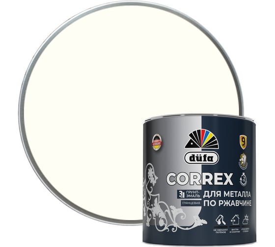 Изображение товара Грунт-эмаль Dufa CORREX 3 в 1 для металла по ржавчине RAL-9010 белый 2 л МП00-013657