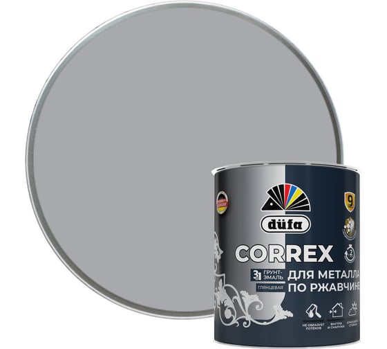 Изображение товара Грунт-эмаль Dufa CORREX 3 в 1 для металла по ржавчине RAL-9006 серебристый 0.75 л МП00-013674