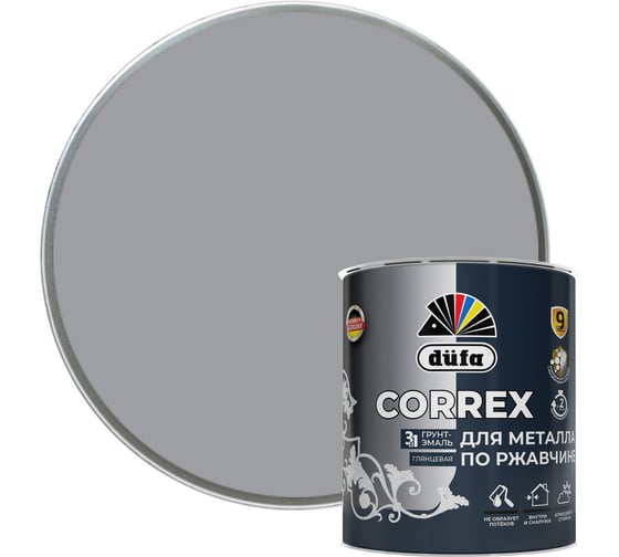 Изображение товара Грунт-эмаль Dufa CORREX 3 в 1 для металла по ржавчине RAL-7004 серый 0.75 л МП00-013662