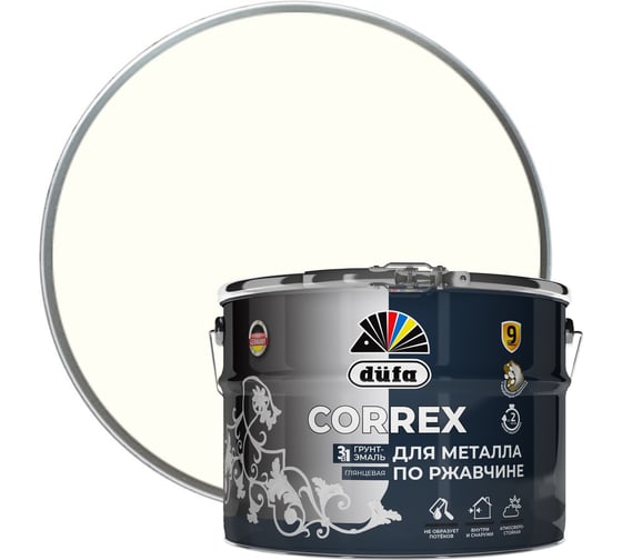 Изображение товара Грунт-эмаль Dufa CORREX 3 в 1 для металла по ржавчине RAL-9010 белый 10 л МП00-013658