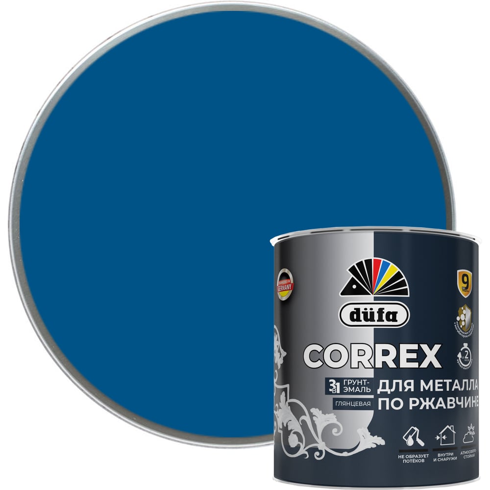 Изображение товара Грунт-эмаль Dufa CORREX 3 в 1 для металла RAL 5005 синий 0.75 л