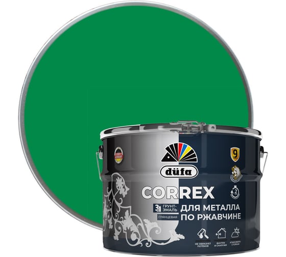 Изображение товара Грунт-эмаль Dufa CORREX 3 в 1 для металла по ржавчине RAL-6029 зеленый 10 л МП00-013753
