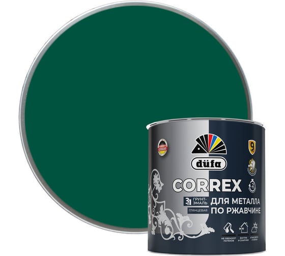 Изображение товара Грунт-эмаль Dufa CORREX 3 в 1 для металла по ржавчине RAL-6005 зеленый мох 2 л МП00-013740