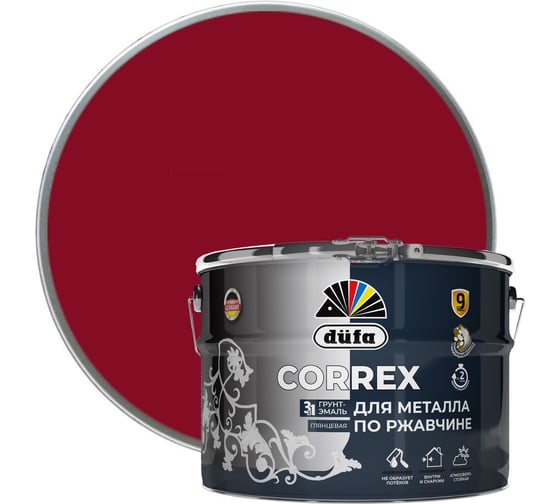 Изображение товара Грунт-эмаль Dufa CORREX 3 в 1 для металла по ржавчине RAL-3005 винно-красный 10 л МП00-013673