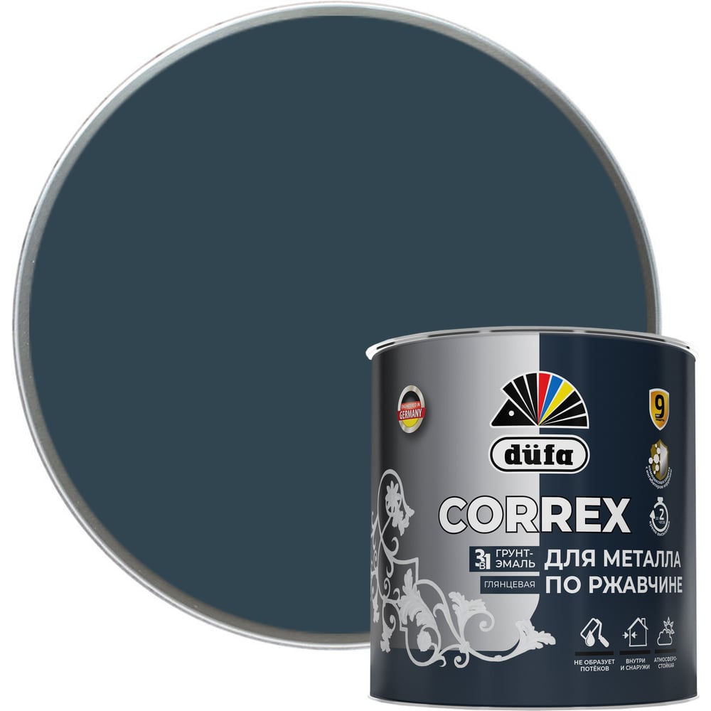 Изображение товара Грунт-эмаль Dufa CORREX 3 в 1 для металла по ржавчине RAL 7024, 2 л