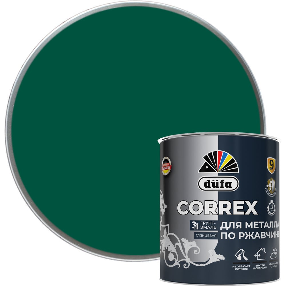 Изображение товара Грунт-эмаль Dufa CORREX 3 в 1 для металла RAL-6005 зеленый мох, 0.75 л