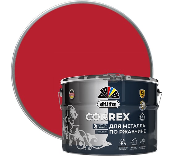 Изображение товара Грунт-эмаль Dufa CORREX 3 в 1 для металла по ржавчине RAL-3001 красный 10 л МП00-013747