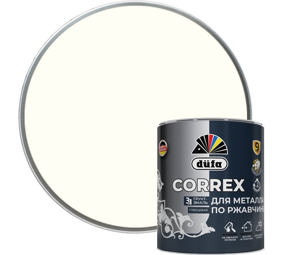 Изображение товара Грунт-эмаль Dufa CORREX 3 в 1 для металла по ржавчине RAL-9010 белый 0.75 л МП00-013656