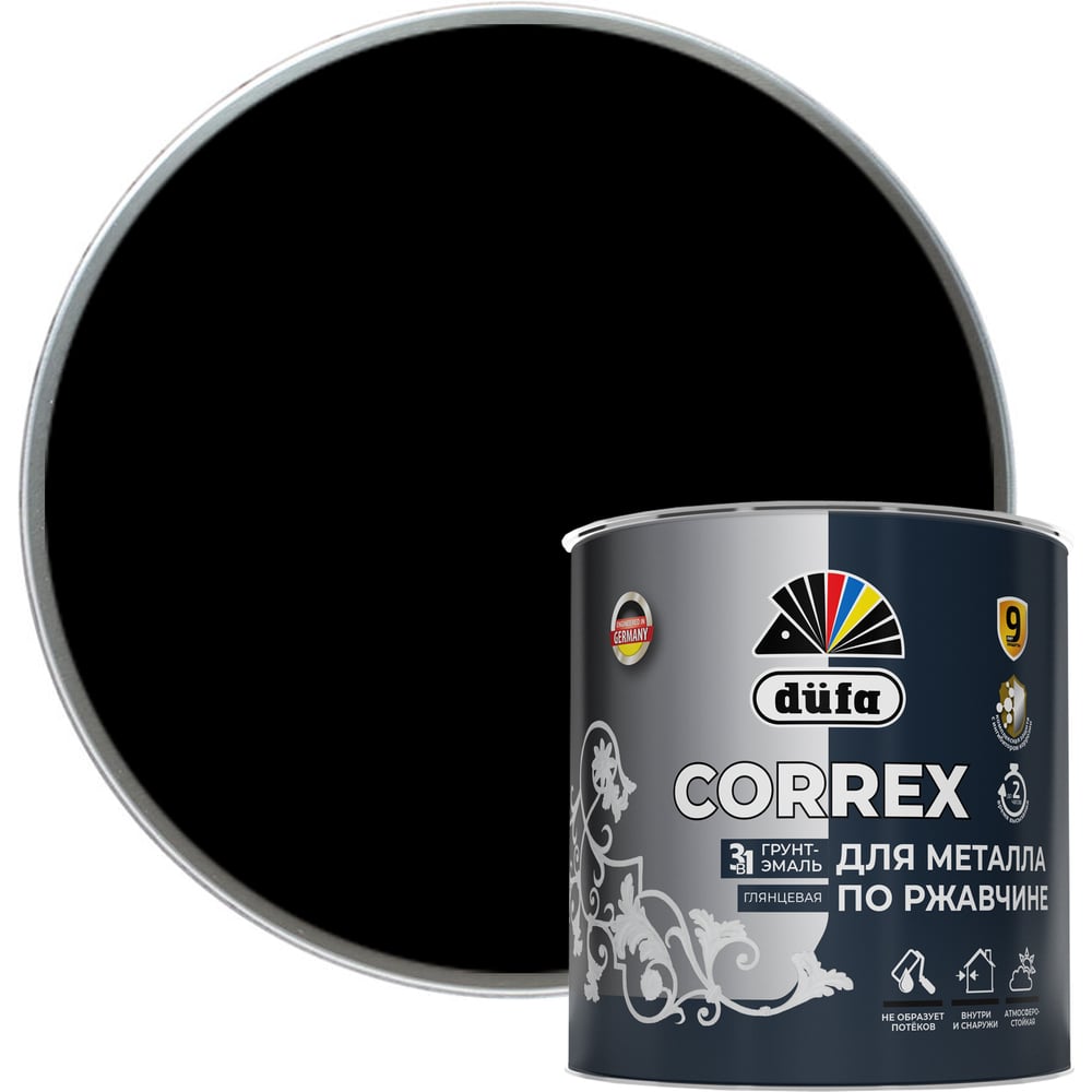 Изображение товара Грунт-эмаль Dufa CORREX 3 в 1 для металла черный 2 л