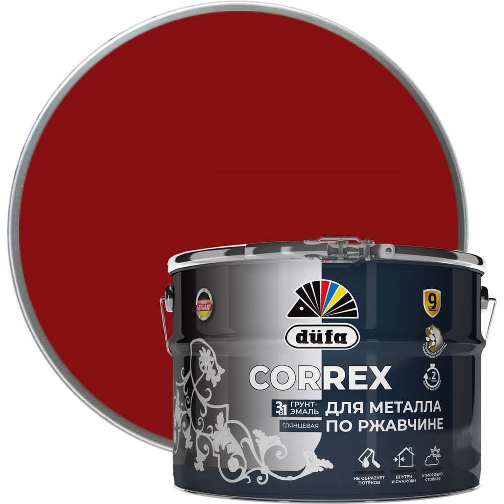 Изображение товара Грунт-эмаль Dufa CORREX 3 в 1 для металла по ржавчине RAL-3011 10 л