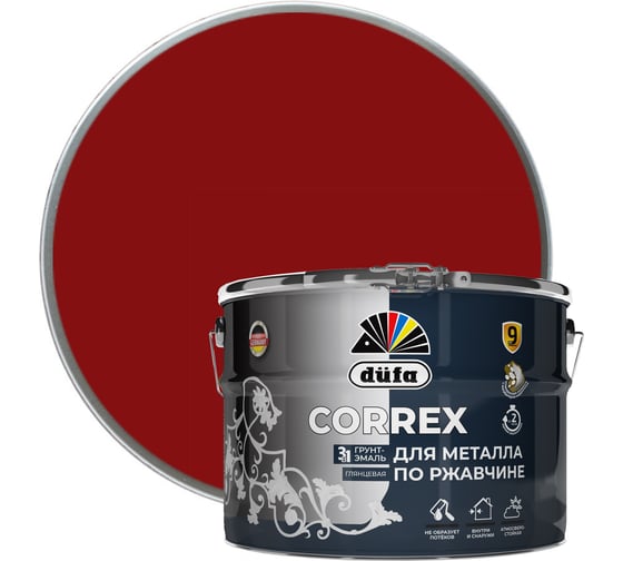 Изображение товара Грунт-эмаль Dufa CORREX 3 в 1 для металла по ржавчине RAL-3011 красно-коричневый 10 л МП00-013750