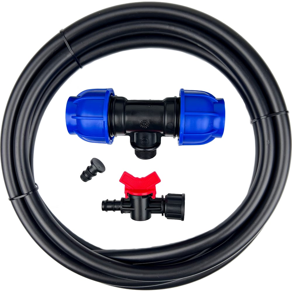 Изображение товара Комплект подключения трубки Профитт 16 мм к ПНД трубе 32 мм с тройником и краном