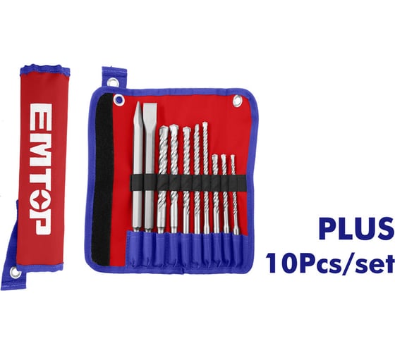 Изображение товара Набор буров и зубил EMTOP 10шт EHDR12101