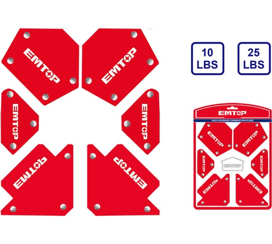 Изображение товара Набор магнитных держателей для сварки EMTOP 6шт, 2 шт мини-магнита 2 шт 3-дюймовых магнита 2 шт 3-дюймовых многоугольных магнита EMWH6002