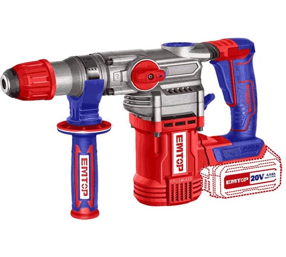 Изображение товара Аккумуляторный перфоратор emtop напряжение: 20 В, скорость холостого хода: 0-930 об/мин, скорость удара: 0-4400 об/мин ELRH202882