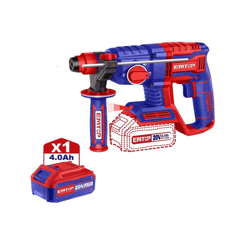 Изображение товара Аккумуляторный перфоратор Emtop ELRH202081 20 В мощный профессиональный инструмент