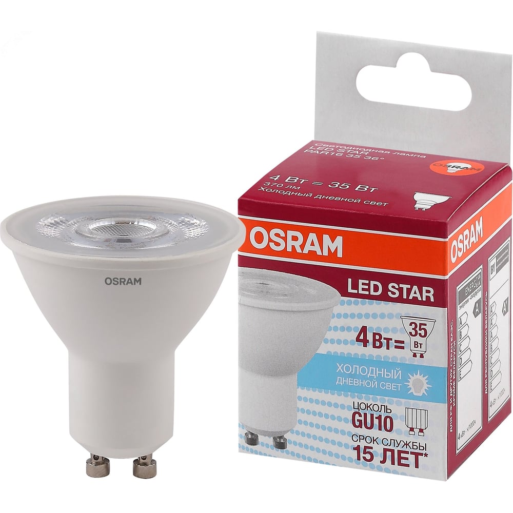 Изображение товара Светодиодная лампа OSRAM LED STAR PAR16 4ВТ GU10 370лм холодный белый свет