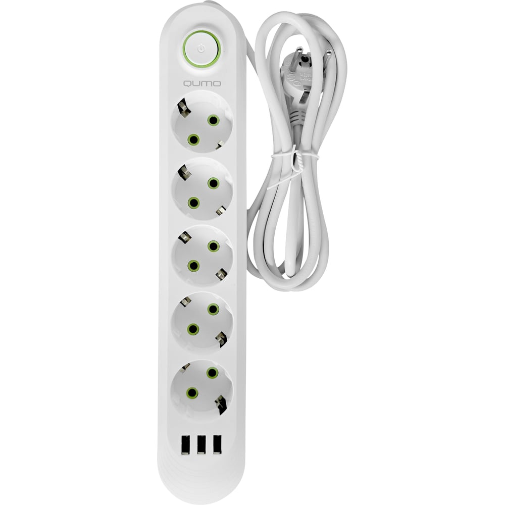 Изображение товара Сетевой фильтр QUMO Power Bar Light SPFS 5 розеток USB 2м белый