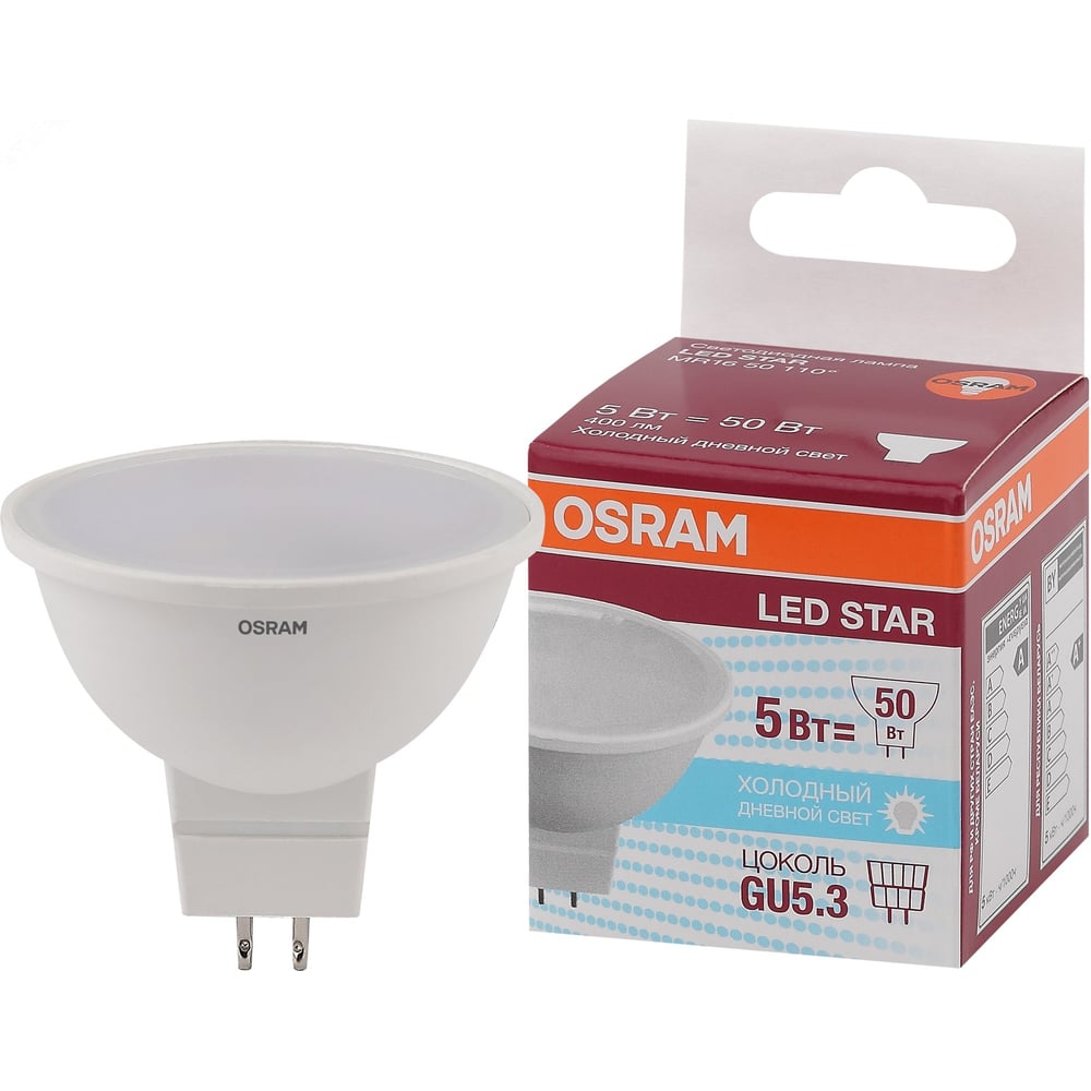 Изображение товара Светодиодная лампа OSRAM LED Star MR16 5W 6500K