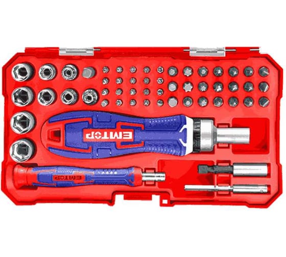 Изображение товара Набор бит с трещоточной отверткой emtop 55 шт EBST05502