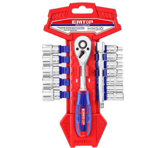 Изображение товара Набор головок emtop 1/4 с трещоткой, 14 шт ESKT14141