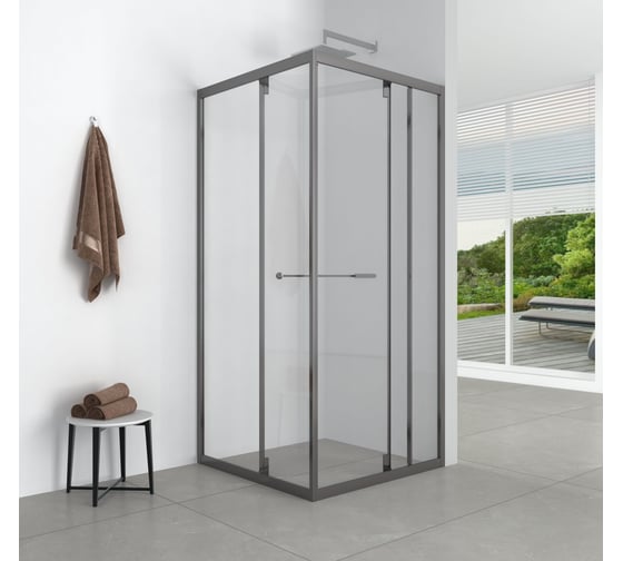 Изображение товара Душевой уголок DUERO, квадратный, шоверама OLIVE'S 1000*1000*1950 мм, черный DR-100CS-SH-GB-R