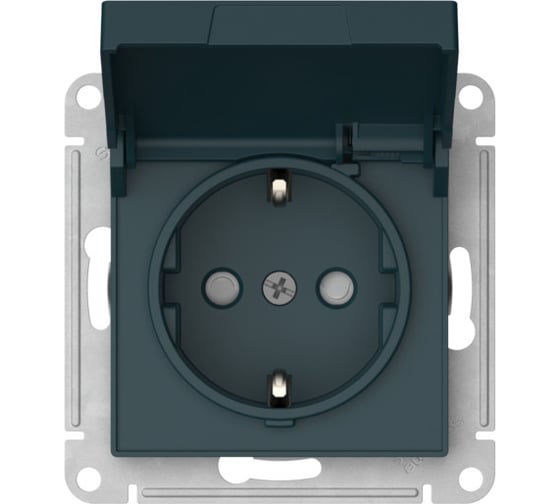 Изображение товара Розетка Systeme Electric ATLASDESIGN с заземлением, со шторками, с крышкой, 16А, IP20, мех., быстрозажим. клем., ИЗУМРУД ATN000846S