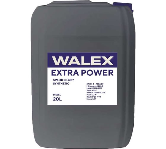 Изображение товара Моторное масло синтетическое Walex Extra Power CI-4 E7 5w30, 20л WEP014020