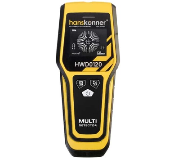 Изображение товара Детектор проводки Hanskonner до 120мм, проводка-дерево-черные и цветные металлы, 9В, HWD0120