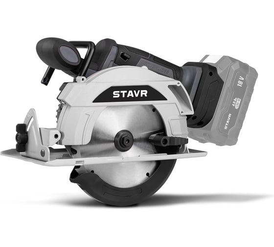 Изображение товара Пила дисковая аккумуляторная Ставр 18V UNI-M, 165мм, Stavr SCW 18BL-165, BL, диск 165x20мм, глубина 55/36мм (90гр/45гр), 7000об/мин, крюк (без АКБ и ЗУ, диск, упор) 9021000076