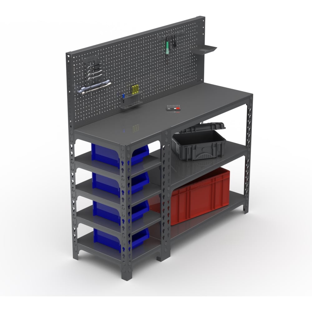 Изображение товара Стол-верстак ООО Металекс 950x1200x600 с полками и перфопанелью серый