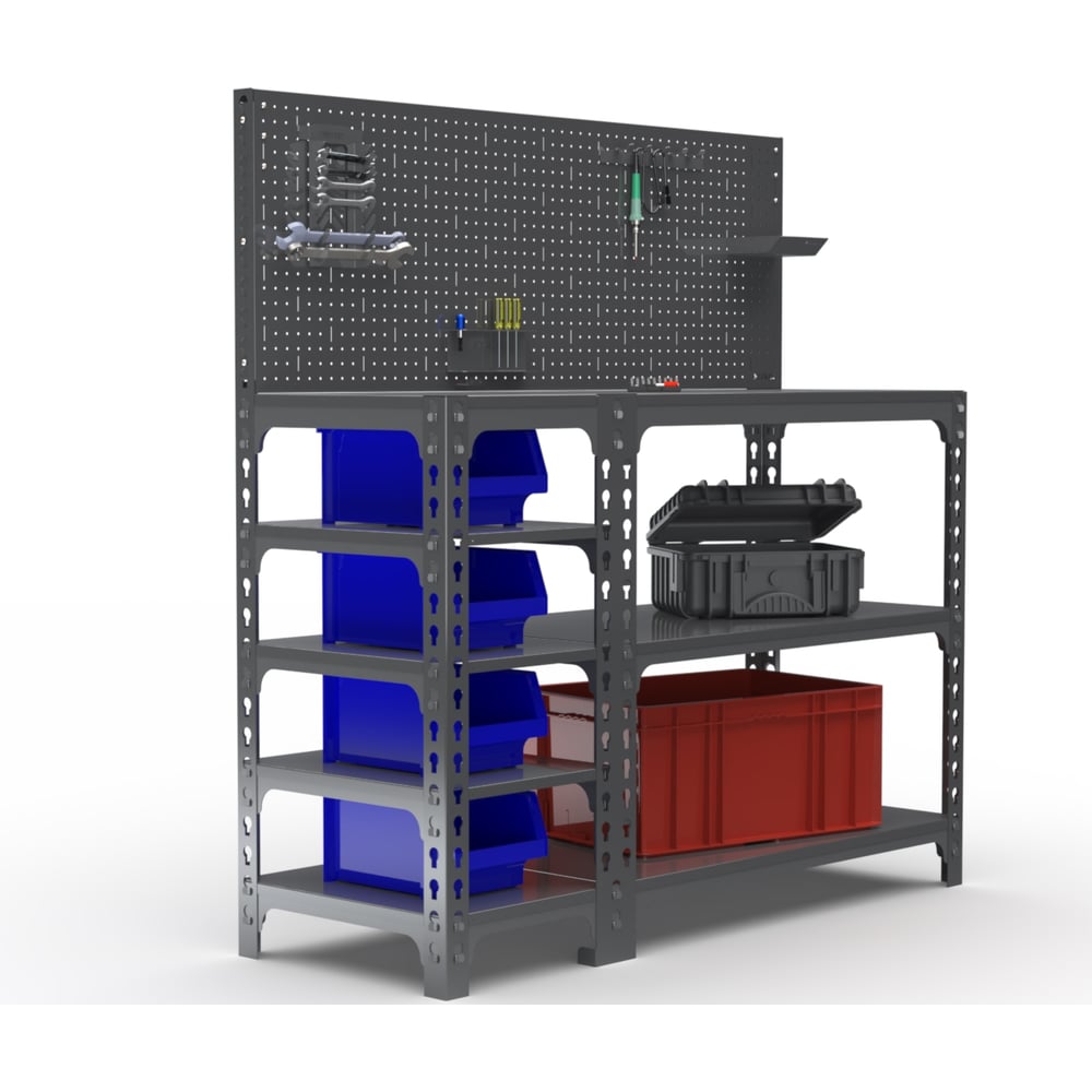 Изображение товара Стол-верстак ООО Металекс 950x1000x600 с боковыми полками и перфопанелью