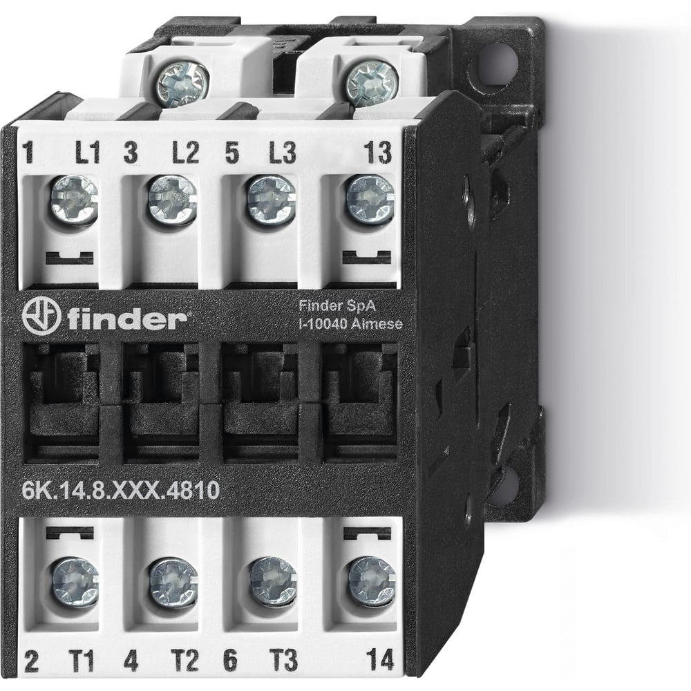 Изображение товара Промышленный контактор Finder 3NO 10A (АС3 400В) + 1NC 2A; контакты AgSnO2; катушка 110В АС; степень защиты IP20 6K1481104710