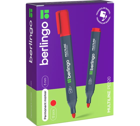 Изображение товара Перманентный маркер Berlingo Multiline PE320 красный, пулевидный, трехгранный, 3 мм BMc_17203