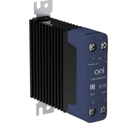Изображение товара Реле твердотельное ONI SSR1 25А 90-280В AC 24-480В AC с радиатором SSR1-25AA480-RAD
