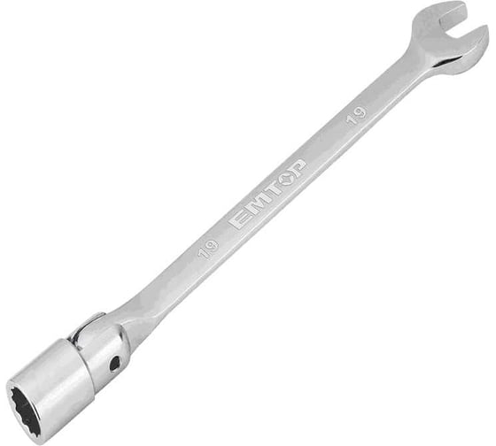 Изображение товара Комбинированный ключ emtop с шарнирной торцевой головкой 12-гранной, размер: 19 мм, длина: 207 мм EMTH1E19