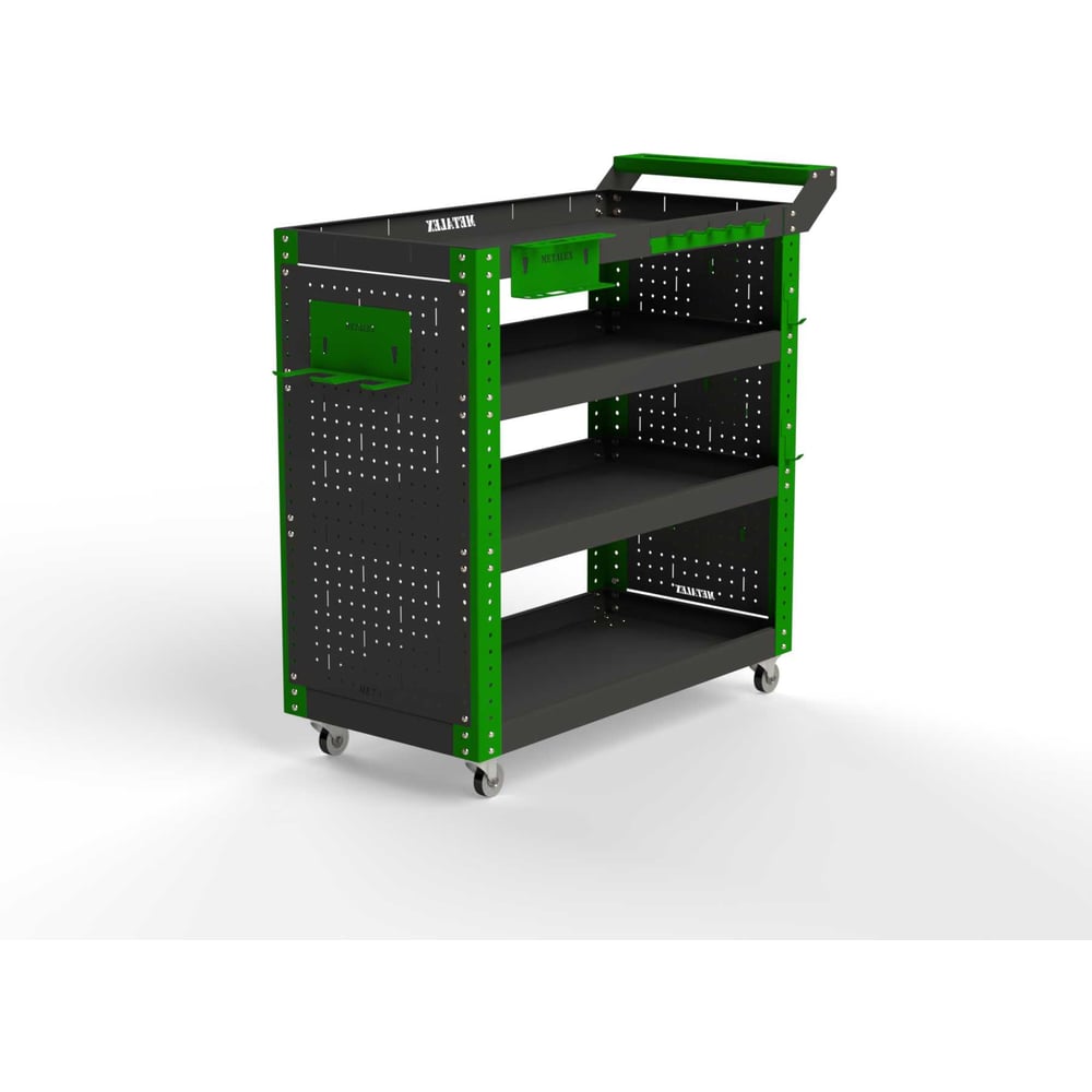 Изображение товара Тележка инструментальная ООО Металекс Тип 2 700x400x950 мм, 4 полки, серо-зеленый