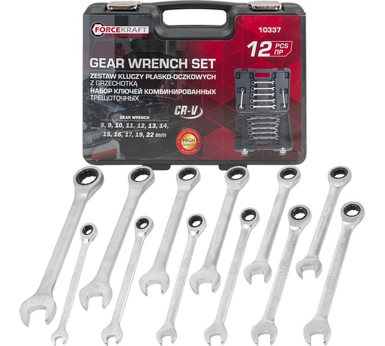 Изображение товара Набор ключей комбинированных трещоточных FORCEKRAFT 12 предметов FK-10337(64758)