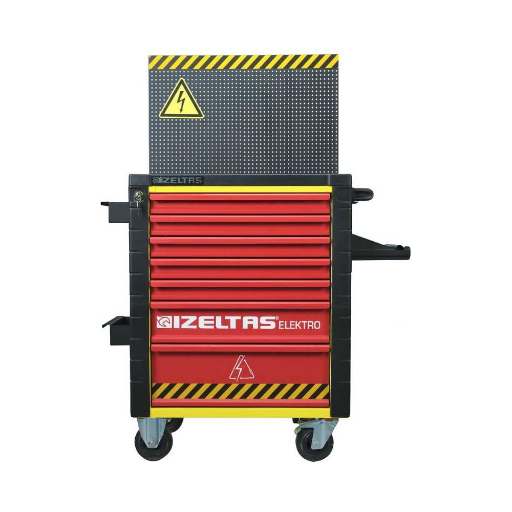 Изображение товара Тележка инструментальная IZELTAS ELECTRO 94 предмета с 7 ящиками и цветом красно-черно-желтая