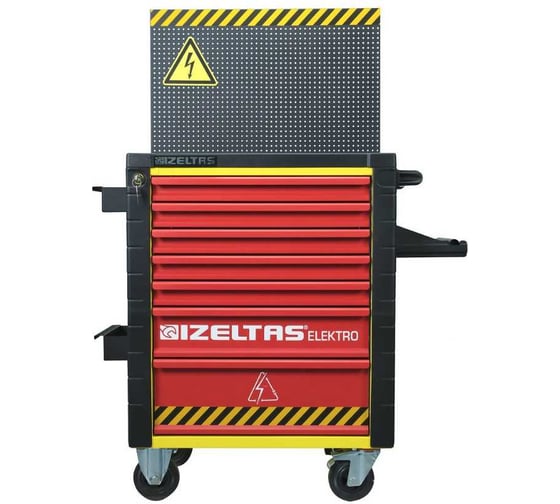 Изображение товара Тележка инструментальная IZELTAS ELECTRO с набором инструментов 94 предмета, 7 выдвижных ящиков, цвет красно-черно-желтый 13000005548
