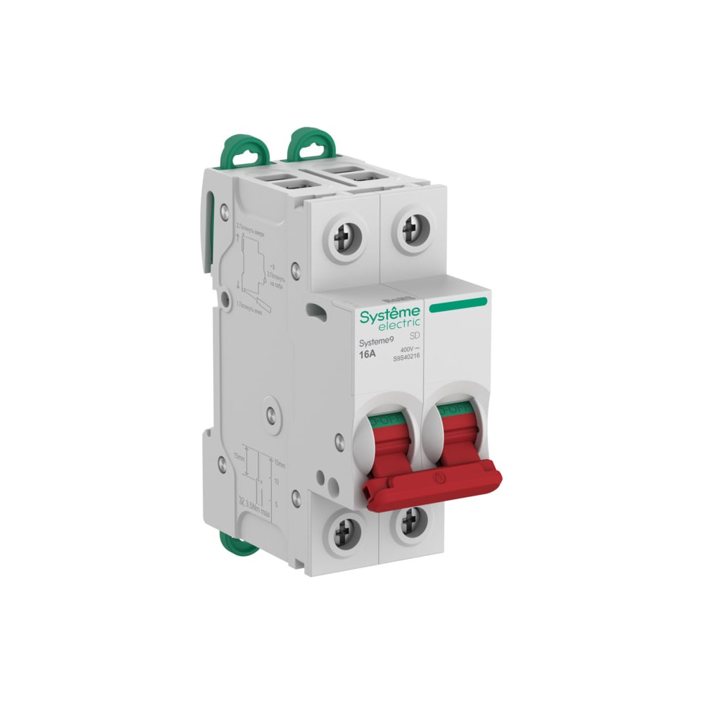 Изображение товара Выключатель нагрузки Systeme Electric Systeme9 2P, 16A, 400В, модульный