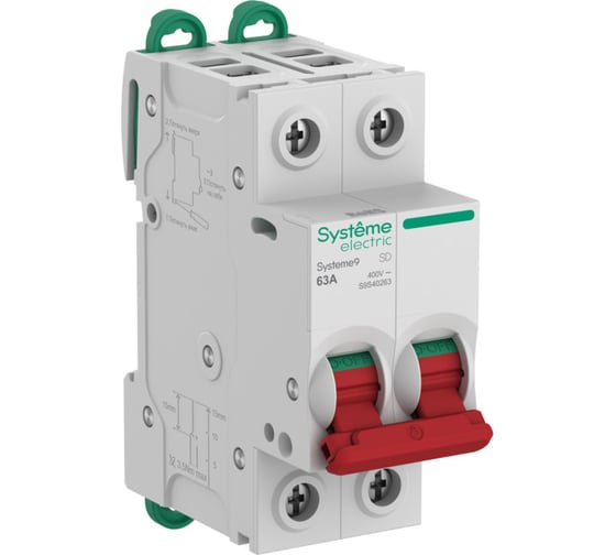 Изображение товара Выключатель нагрузки Systeme Electric Systeme9 ВН 2P, 63A, 400В S9S40263