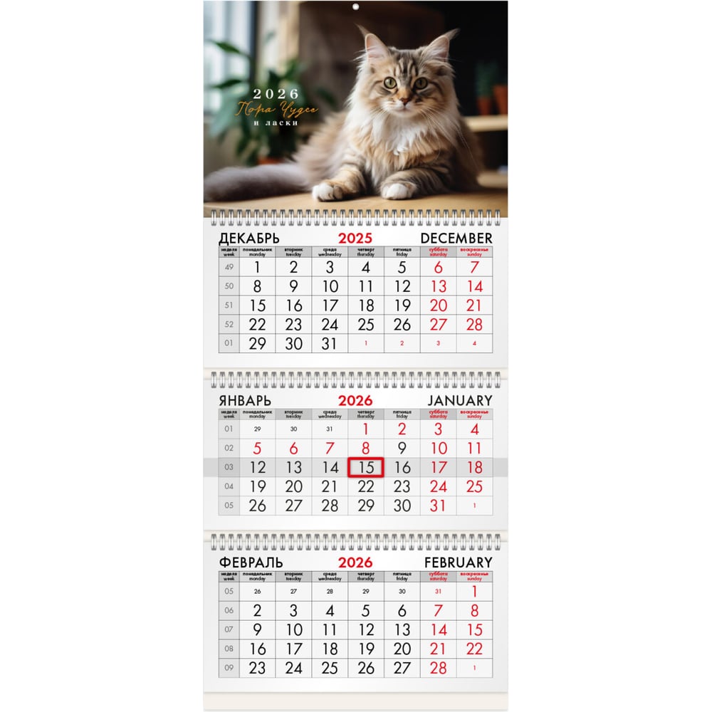 Изображение товара Квартальный календарь BRAUBERG на 2026 год с бегунком и тематикой кот