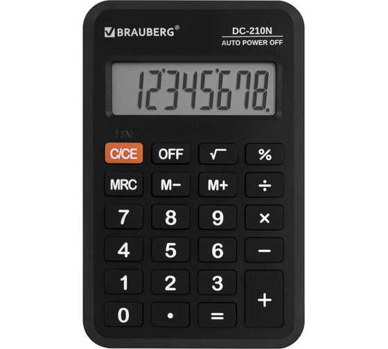 Изображение товара Калькулятор карманный BRAUBERG DC-210N 63x98 мм, 8 разрядов, черный 272953