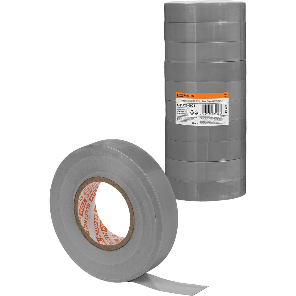 Изображение товара Изолента ПВХ TDM ELECTRIC 0,15x19 мм, серая, 20 м - упаковка 10 шт.